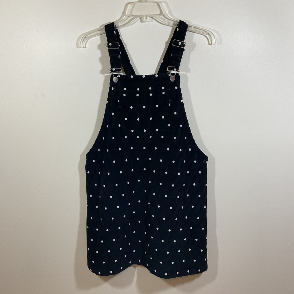 Topshop Black Polka Dot Corduroy Pinafore Overall Dress Women 8 Retro Schoolgirl - Picture 2 of 16